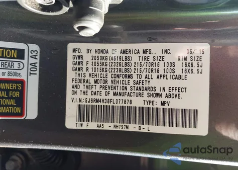 2015 Honda Cr-V Lx from USA, damaged, VIN 5J6RM4H38FL077878
